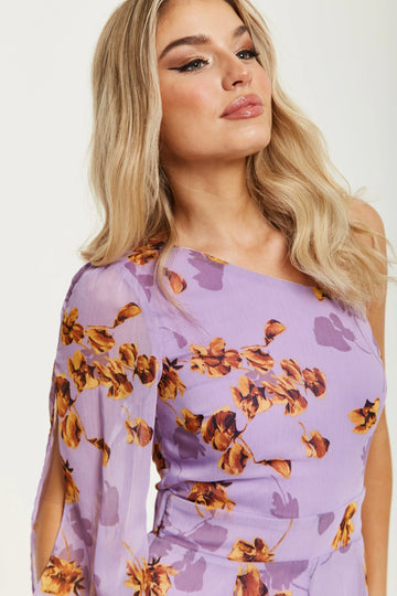 Purple Floral Asymmetrical Jumpsuit Liquorish